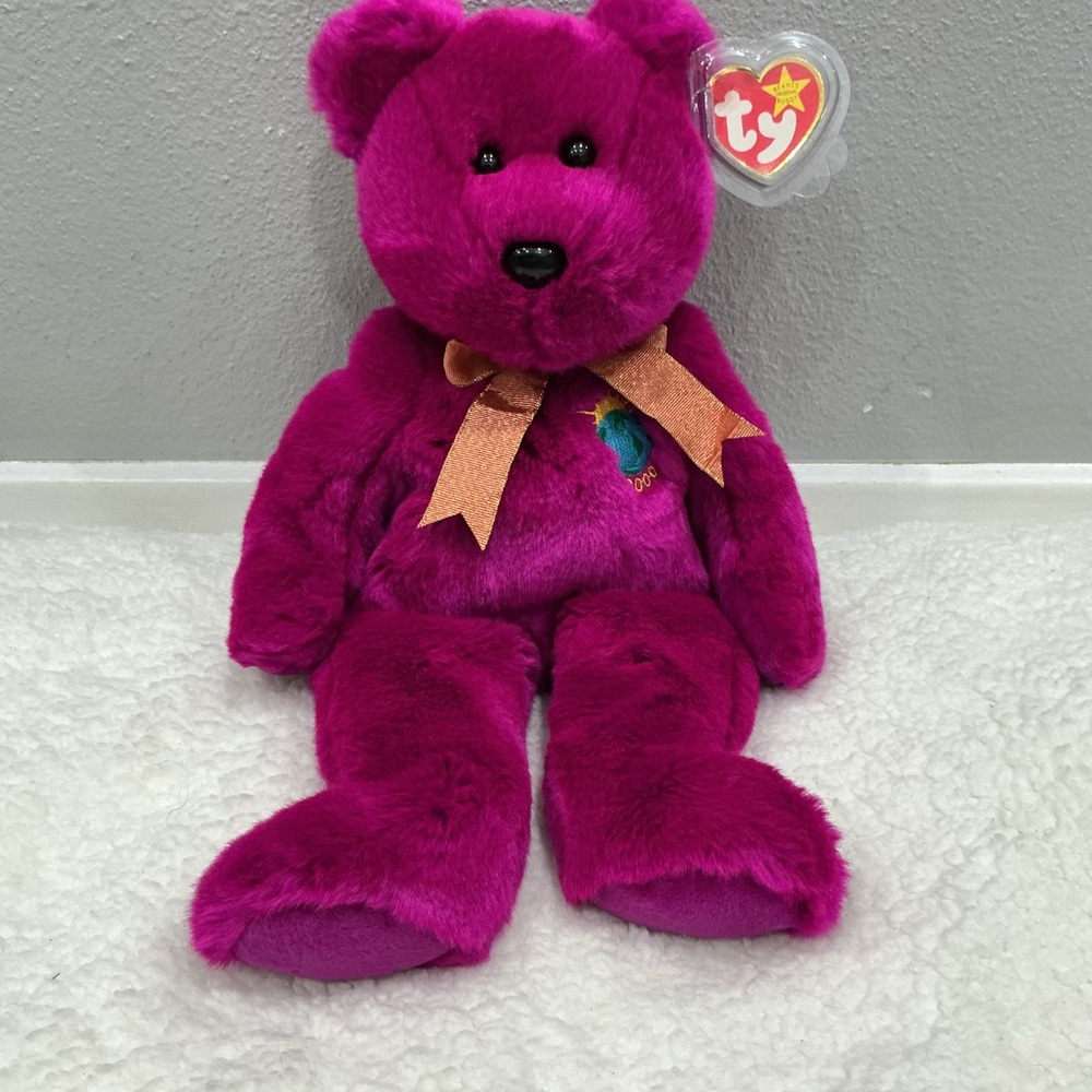 TY Vintage 1999 Millennium Bear 14" Large Beanie Baby “Millenium” RARE RETIRED
